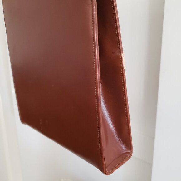 EUC petite stylish leather & vintage style handbag tan with bow - lined - Picture 6 of 9